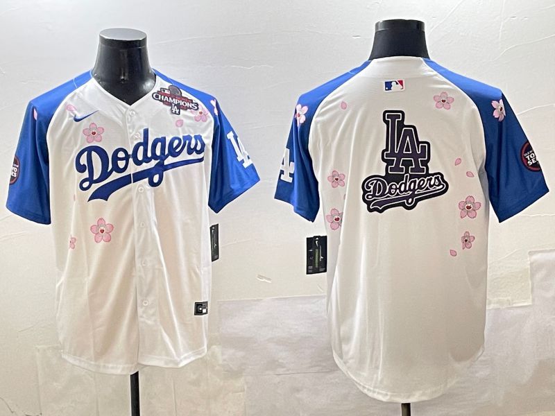 Men Los Angeles Dodgers Blank White Blue Sakura Edition 2025 Nike MLB Jersey style 20